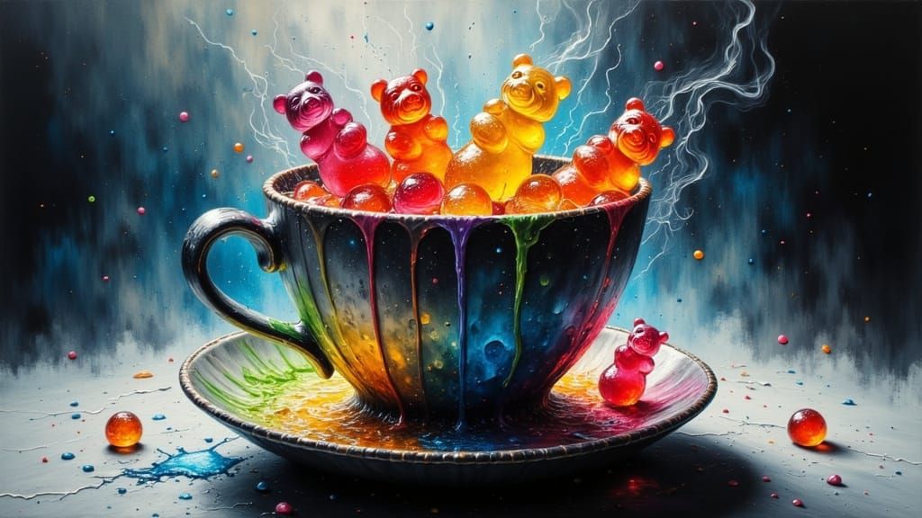 Melting Gummy Bears in Steaming Teacup