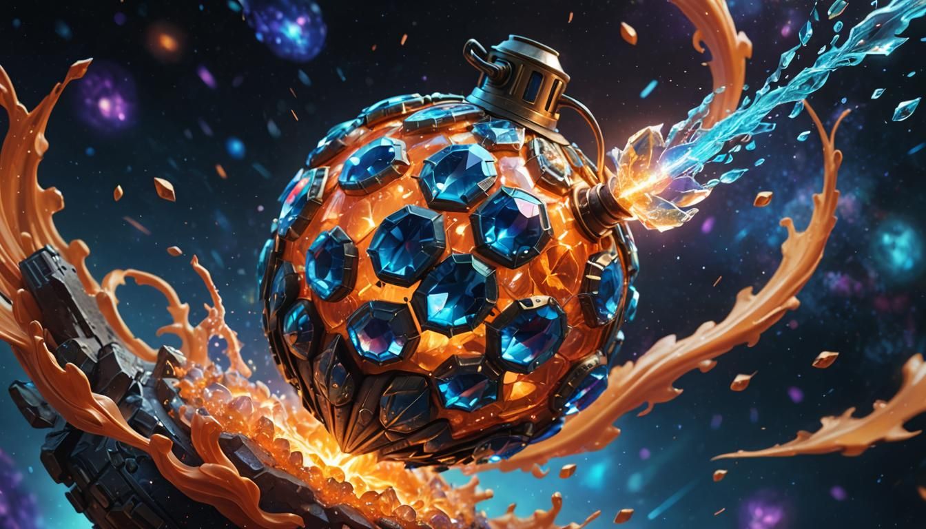 Glowing Cosmic Grenade in Vibrant, Iridescent Hues