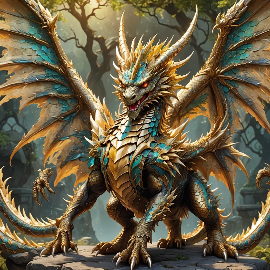 Vibrant 3D Anime Dragon with Golden Accents