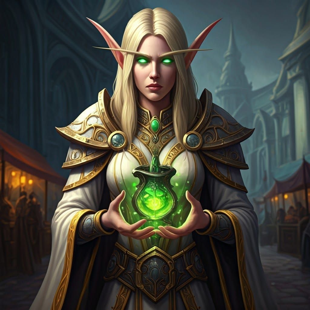 Blood Elf Priestess in Silvermoon, Warcraft Style