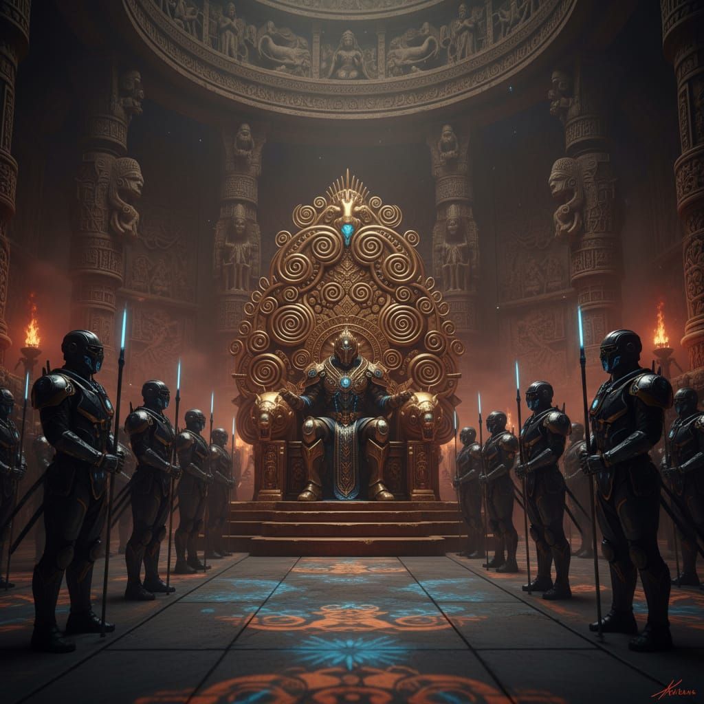 Ancient Indian Palace Throne Room: Golden Throne