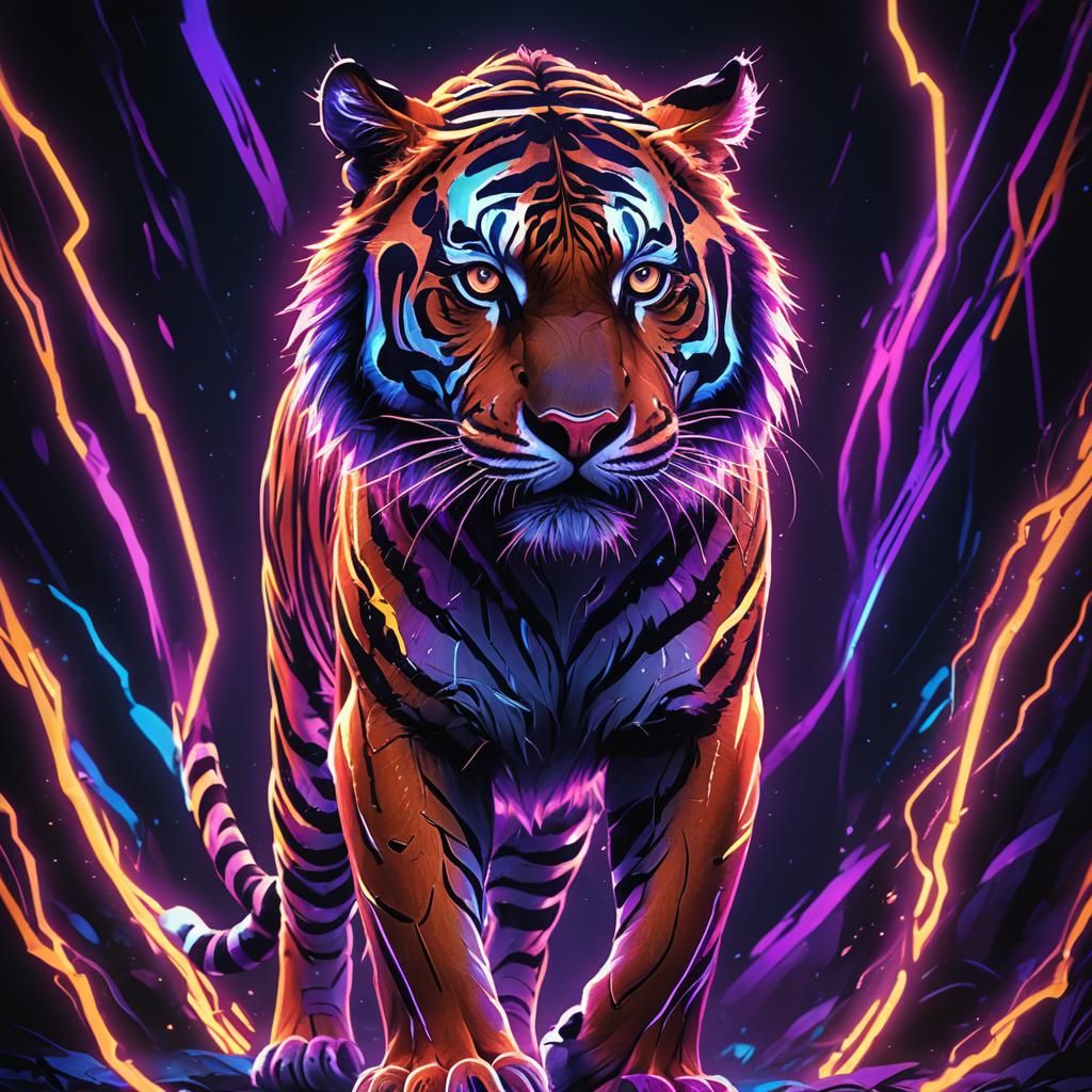 Fluorescent Neon Tiger Fantasy Concept Art