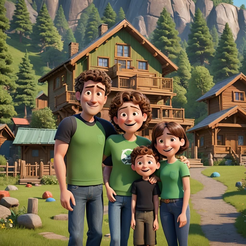 Happy Family at Mountain House: Pixar-style 3D Animation