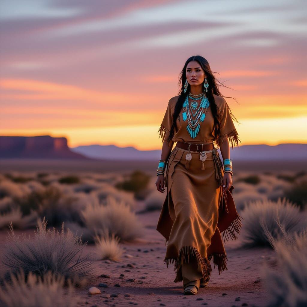 Navajo Princess in Desert Twilight: Vintage Photography
