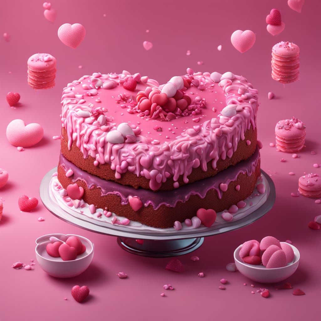 Sweet Pink Heart Dessert Still Life