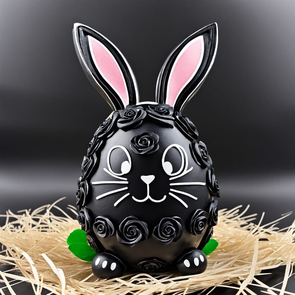 Ethereal Easter Bunny Amidst Black Rose Blooms