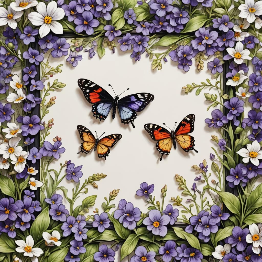 Botanical Watercolor of Bahia Flower with Insects