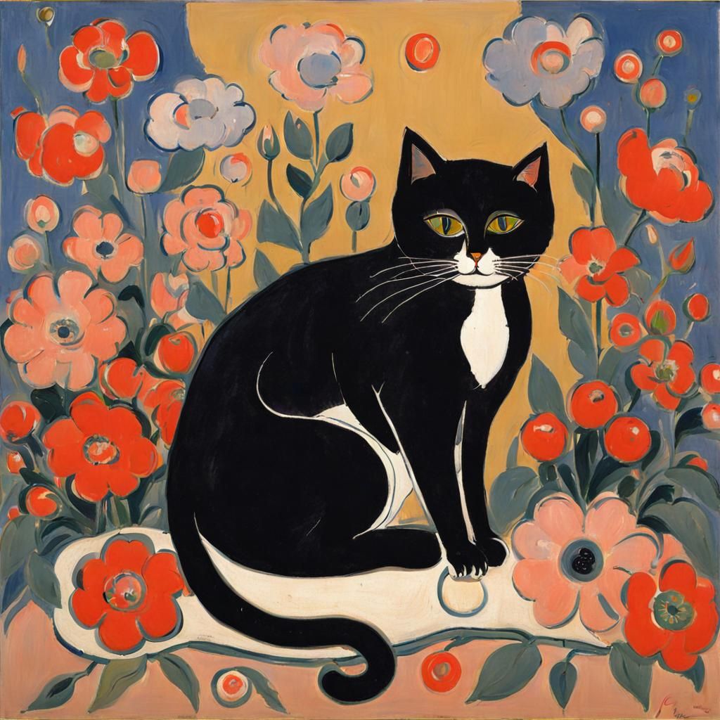 Cute Cat in Vibrant Floral Setting