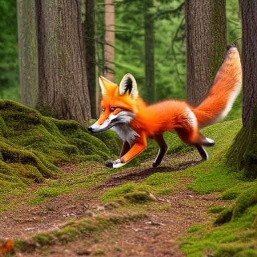 Fire Fox Running Through Forest Leaving Fire Trail