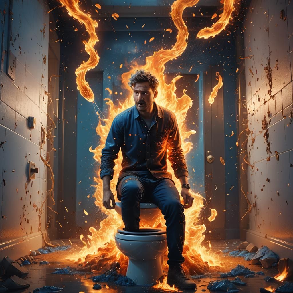 Explosive Diarrhea Toilet Fire: A Fantastical Matte Painting