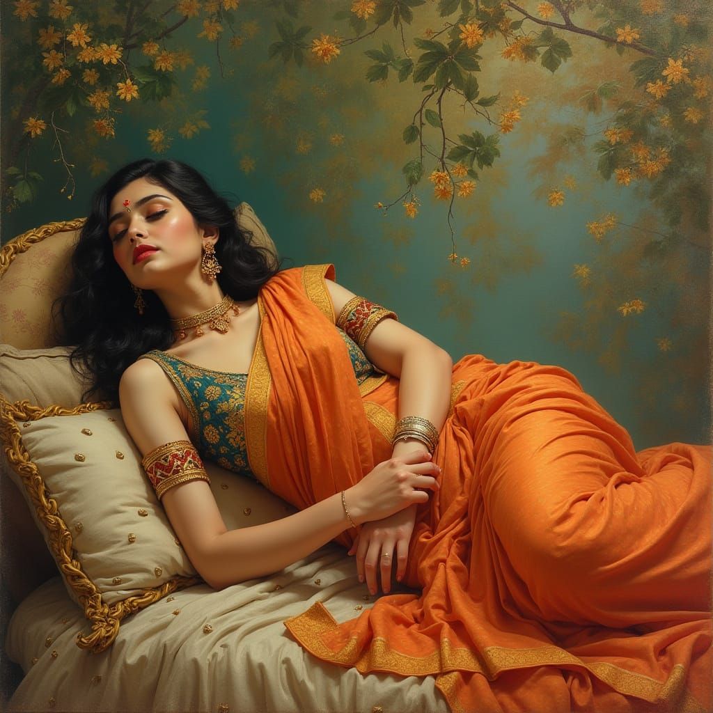 Elegant Indian Goddess in Serene Slumber