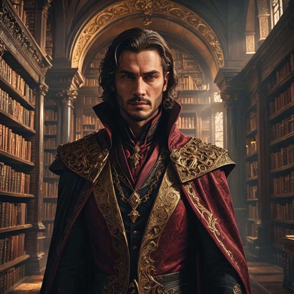 Handsome Villain in Gothic Library Concept Art