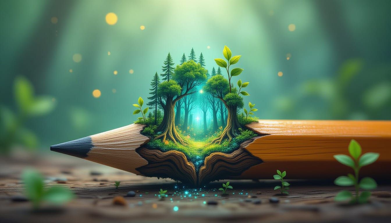 Pencil Transforms into Magical Forest with Bioluminescent Cr...