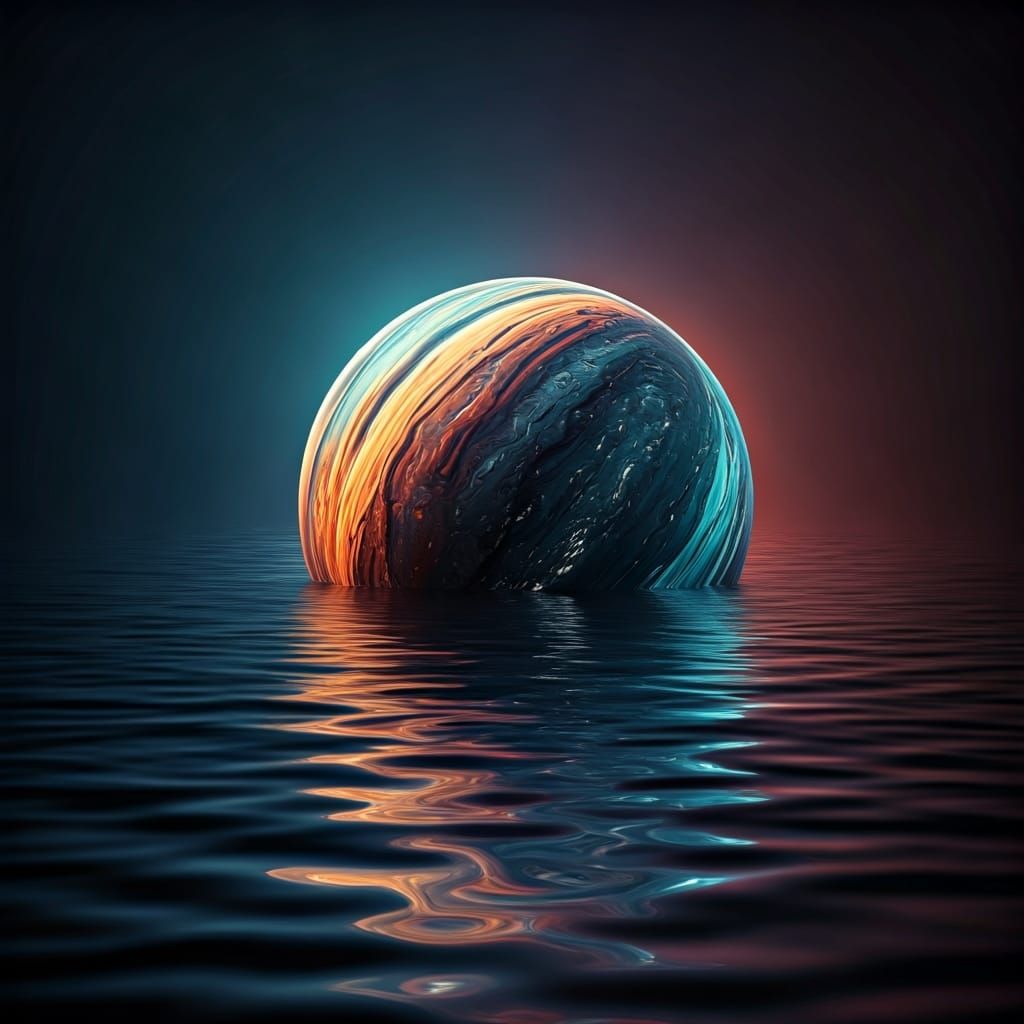 Earth Ball Bouncing on Water with Colourful Splashes