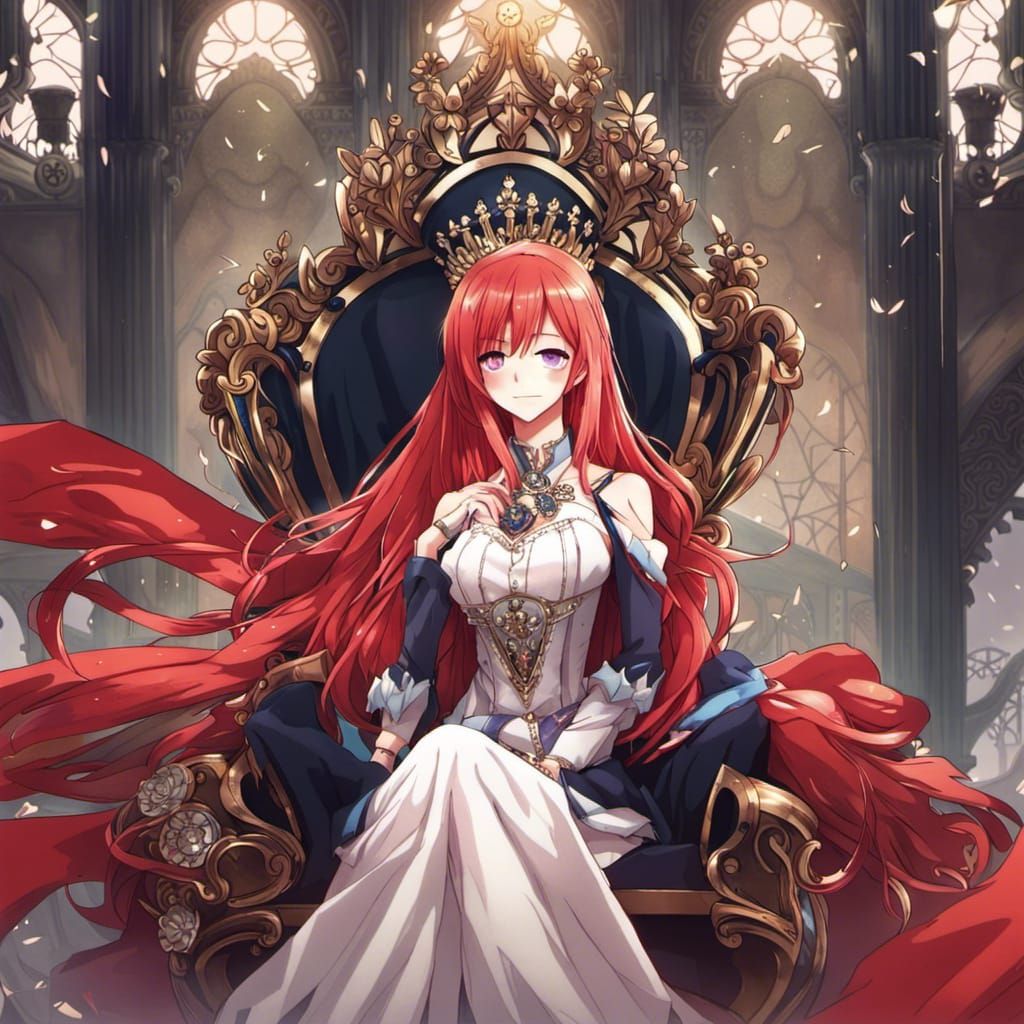 Anime Queen with Red Hair on Throne