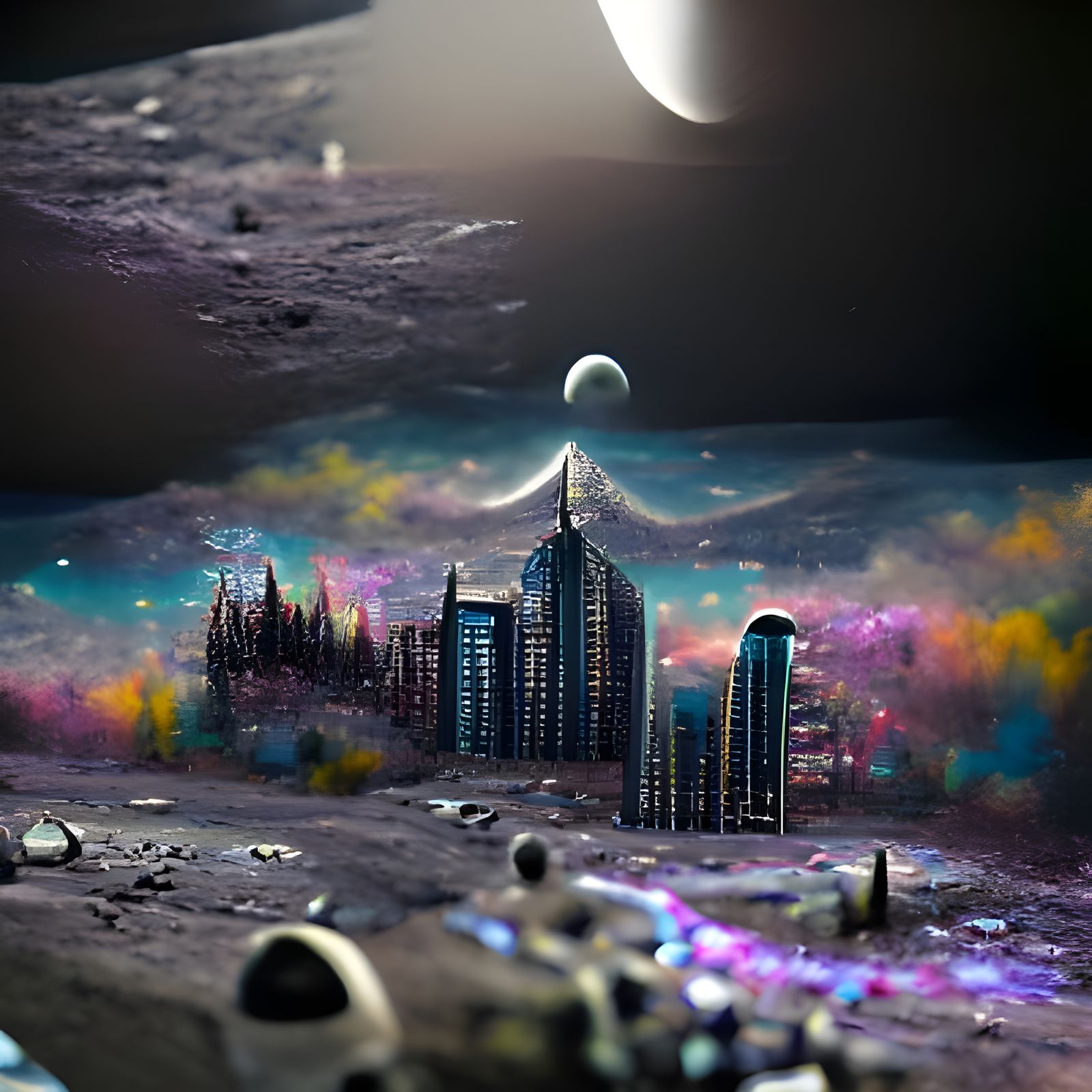 Cosmic City on the Moon: Detailed Matte Painting