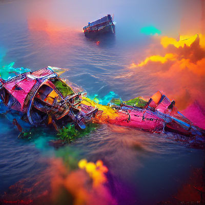 Colorful Shipwreck on a Tropical Beach
