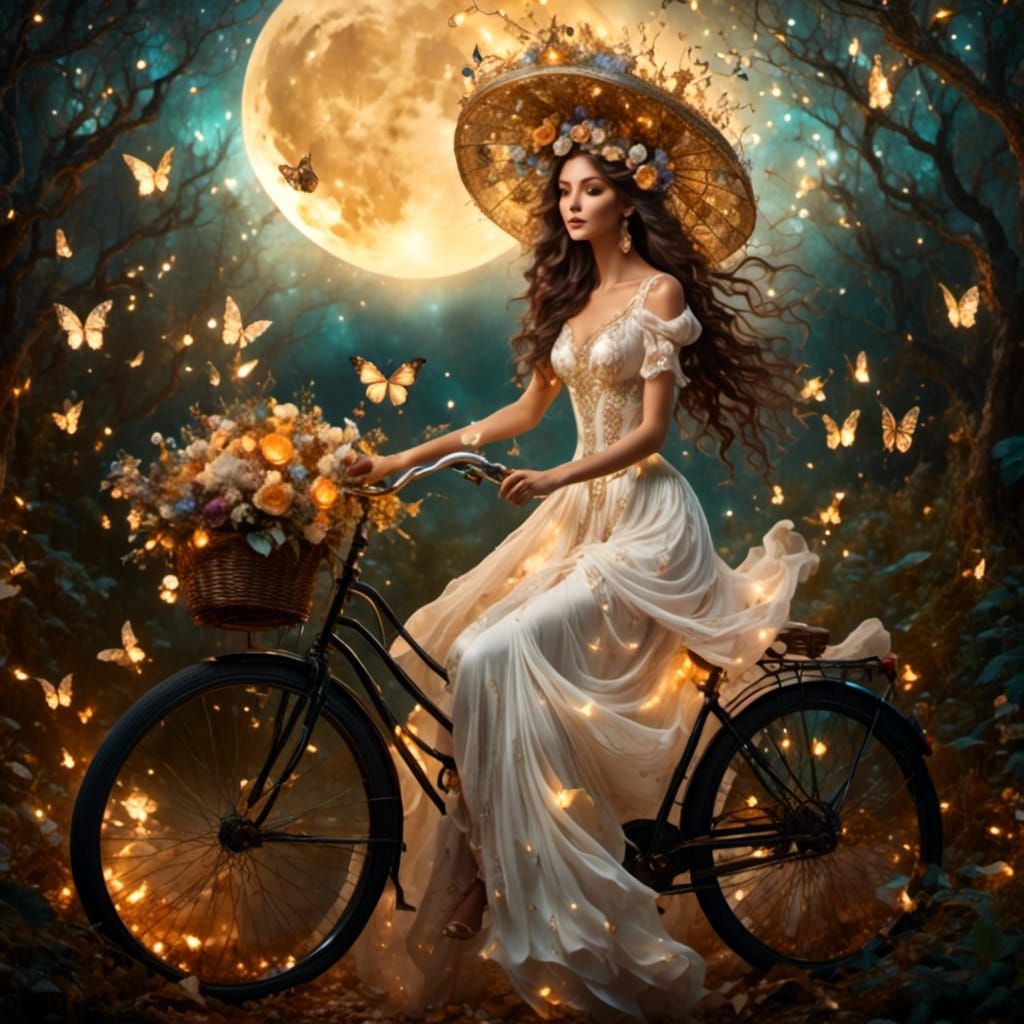 Romani Woman Rides Bike in Enchanted Forest