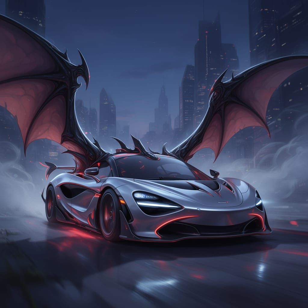 Futuristic McLaren Merged with Bats in 3D Anime Style