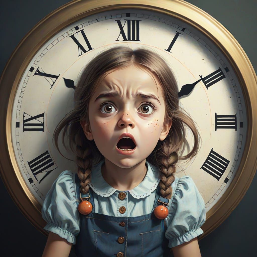 Girl Fleeing from a Giant Clock