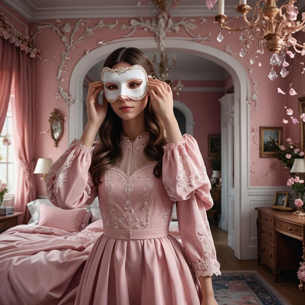 Woman with Mask in a Detailed Matte Painting