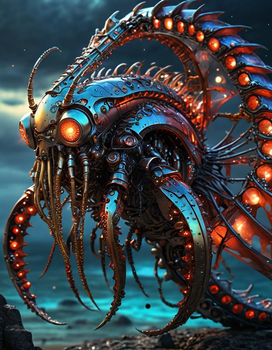 Steampunk Cyborg Dragon Nautilus in Graveyard