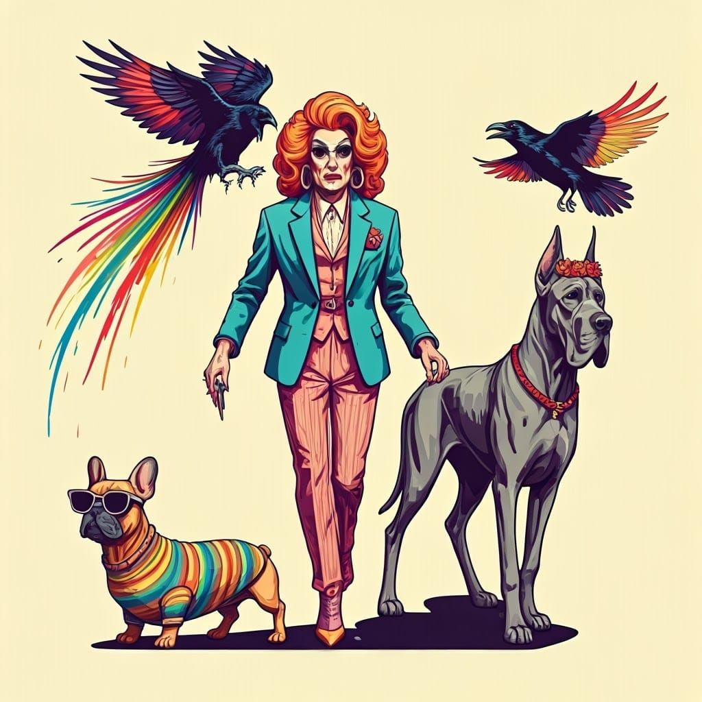 Pop Art Drag Queen with Rainbow Raven