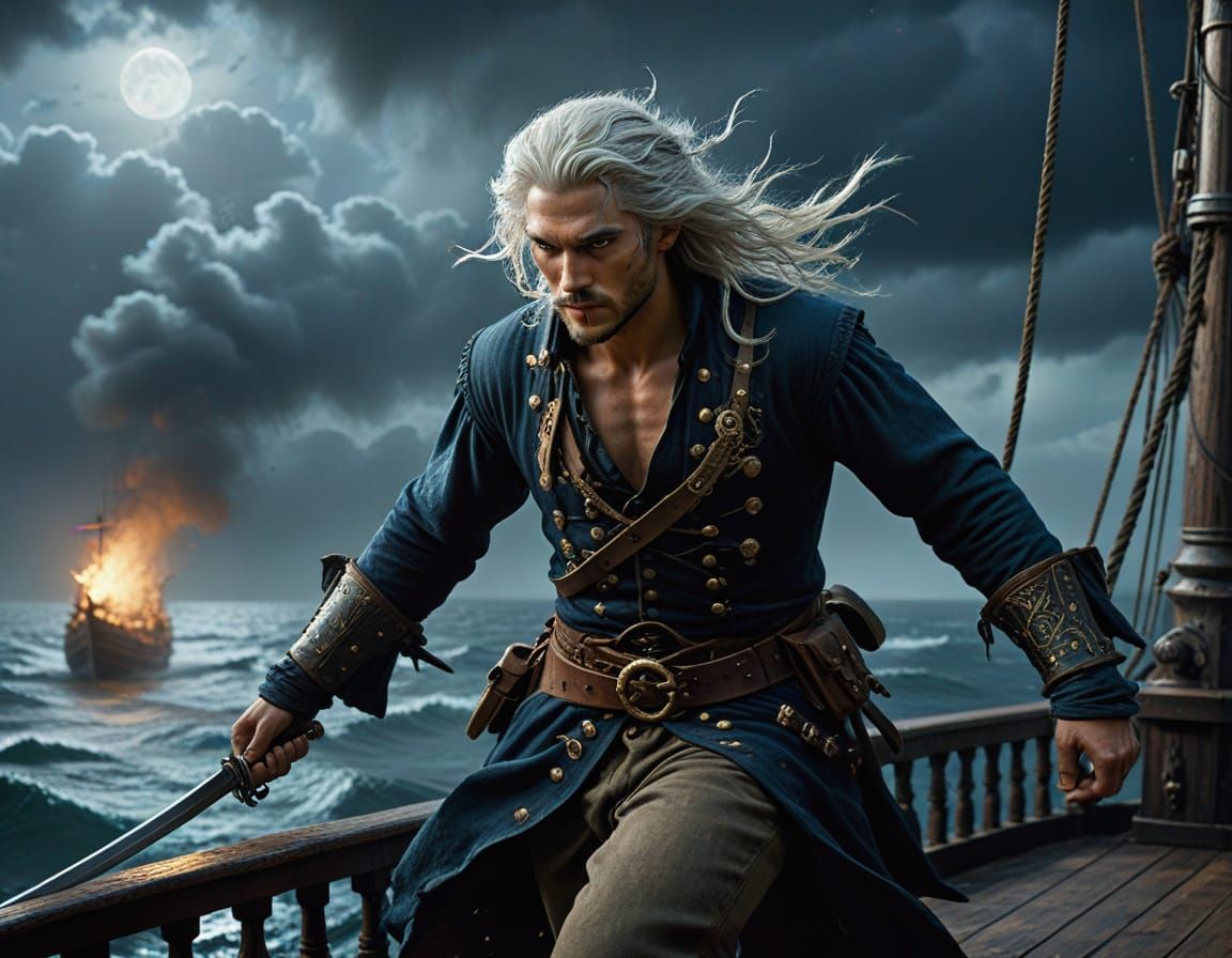 Youthful Escape on a Pirate Ship at Night