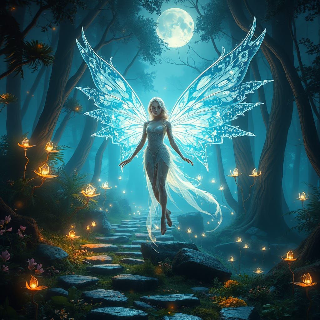 Angelic Fairy at Glowing Forest Edge in Splash Art Style