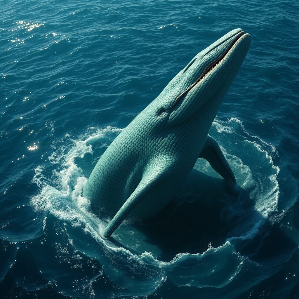 Majestic, Realistic Leviathan Breaching the Ocean's Surface