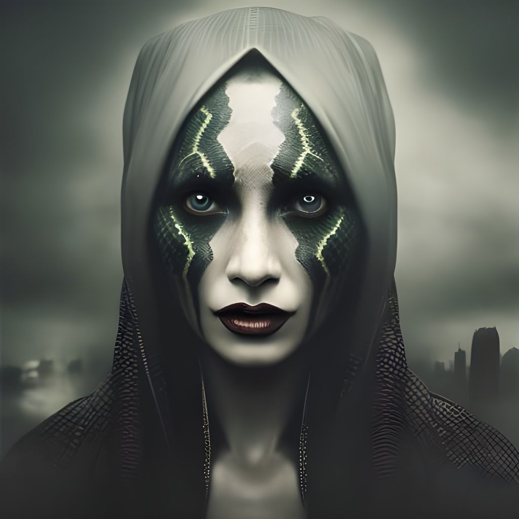 Eerie Snake Woman Portrait in Horror Style