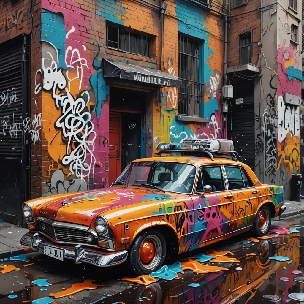 Luxury Car in Cosmic Graffiti Art Style
