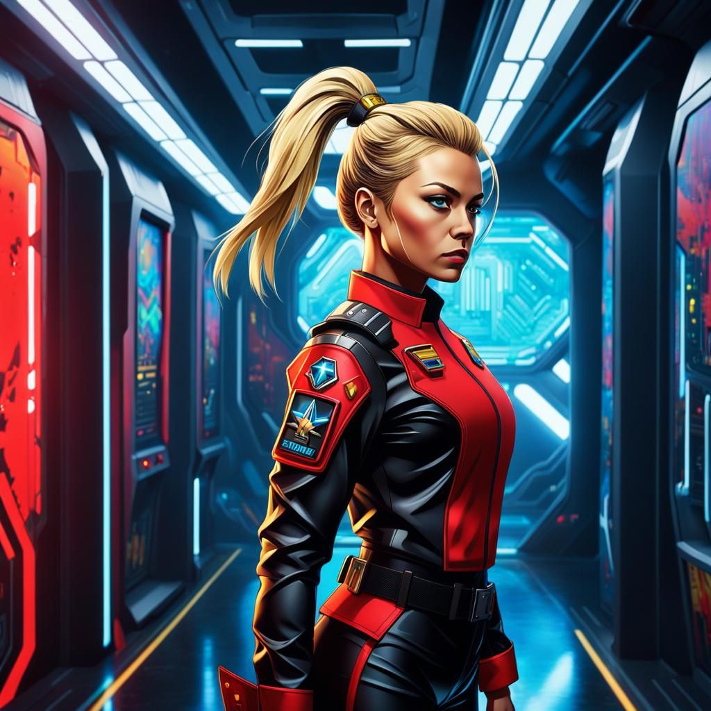 Tough Security Officer on Starship in Sci-Fi Style