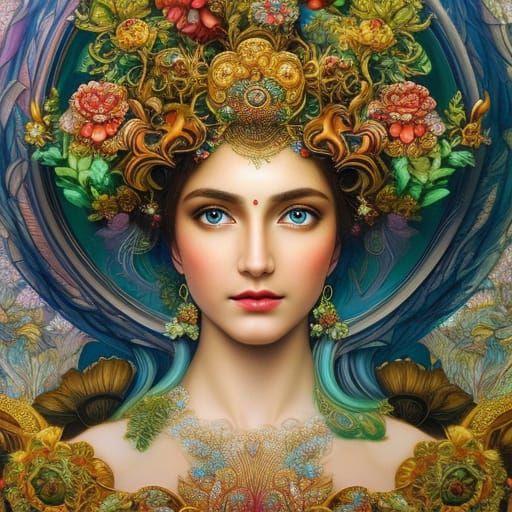 Ornate Mushroom Goddess in Art Nouveau Style