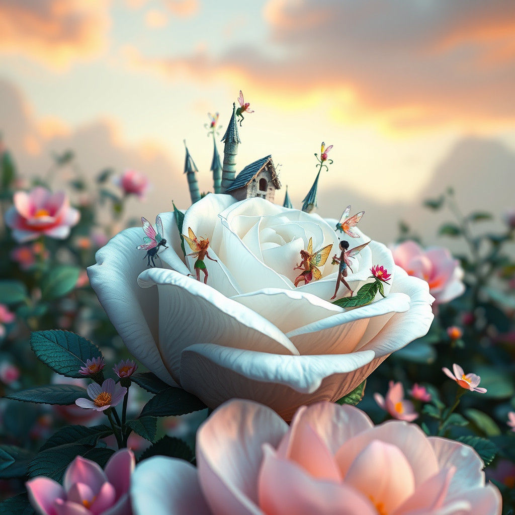 Enchanted Fairy Village on Rose, Fantasy Concept Art