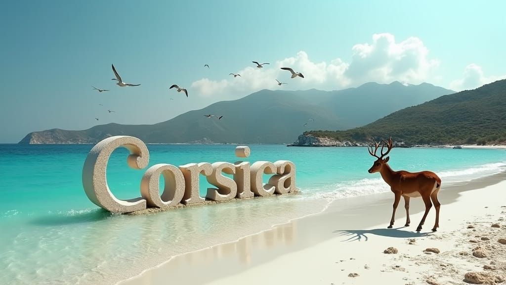 Corsican Beach Scene with Deer as Conceptual Photography