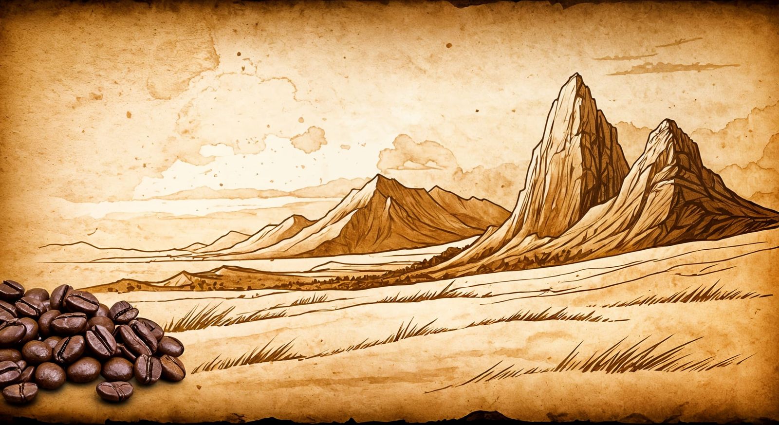 Vintage Coffee Landscape Painting in Epic Cinematic Style