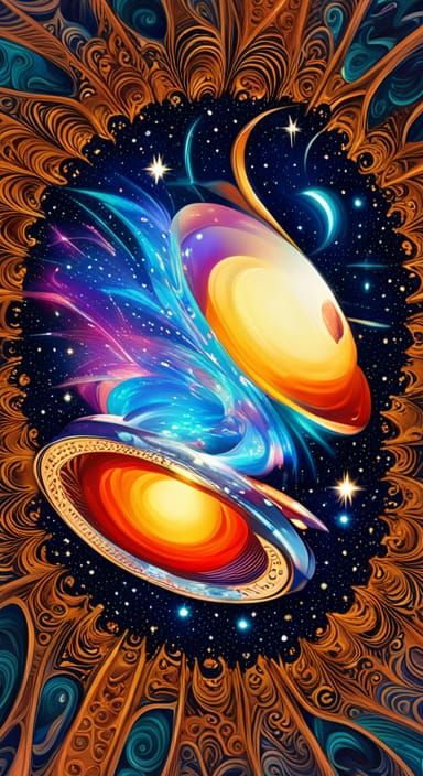 Vintage UFO with Galactic Starscape, Abstract Fractal Art