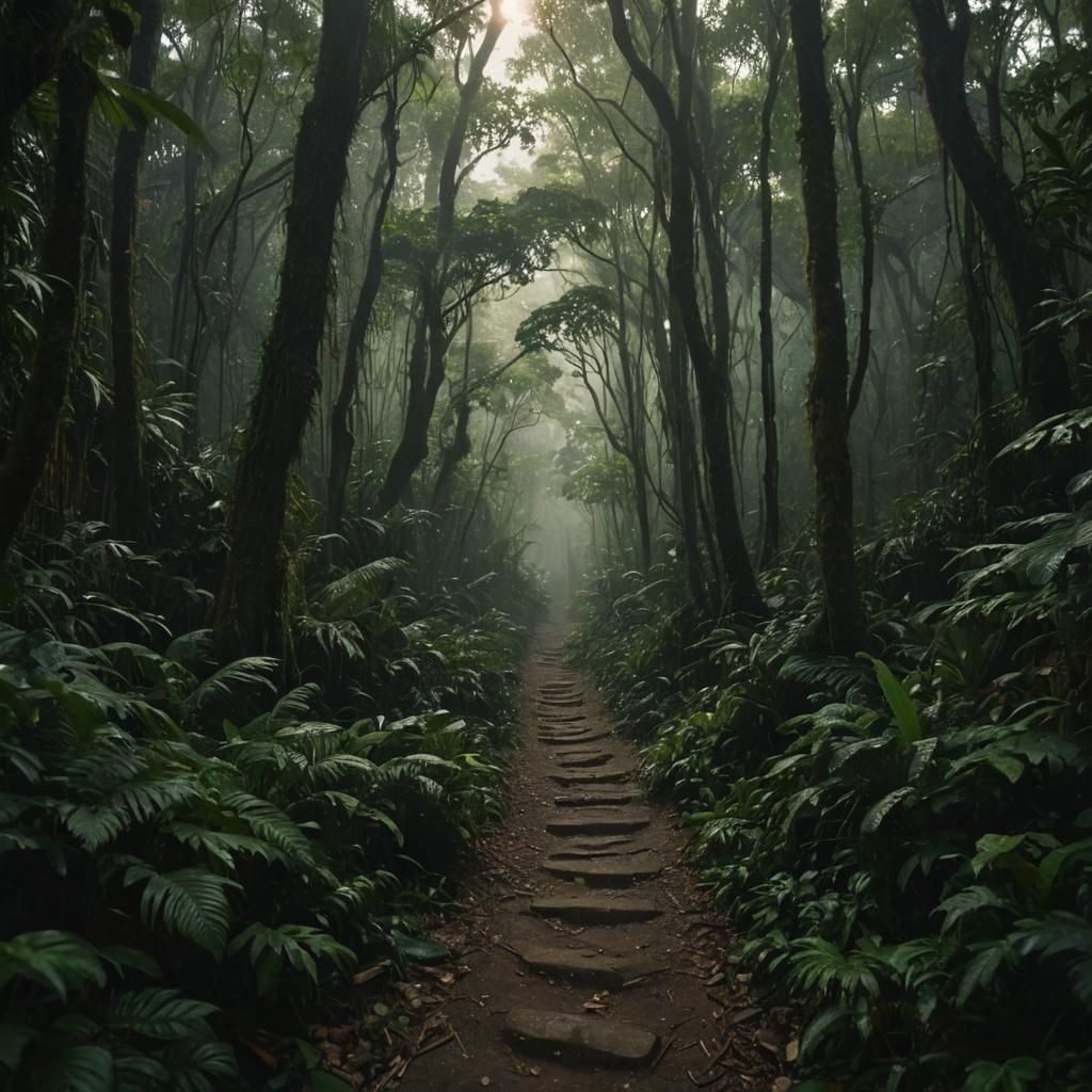 Jungle Path to Hidden Temple: Cinematic Film Still