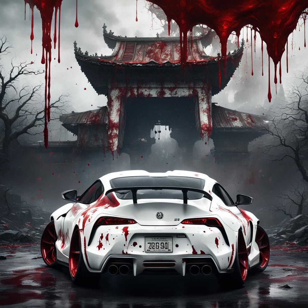 Horror-Themed White Supra with Red Blood Splatters