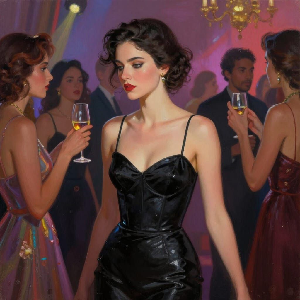 Woman in Black Dress at Sophisticated Party