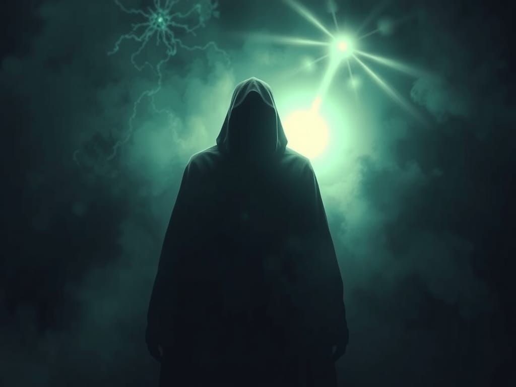 Figure Shrouded in Darkness in Gothic Cyberpunk Style