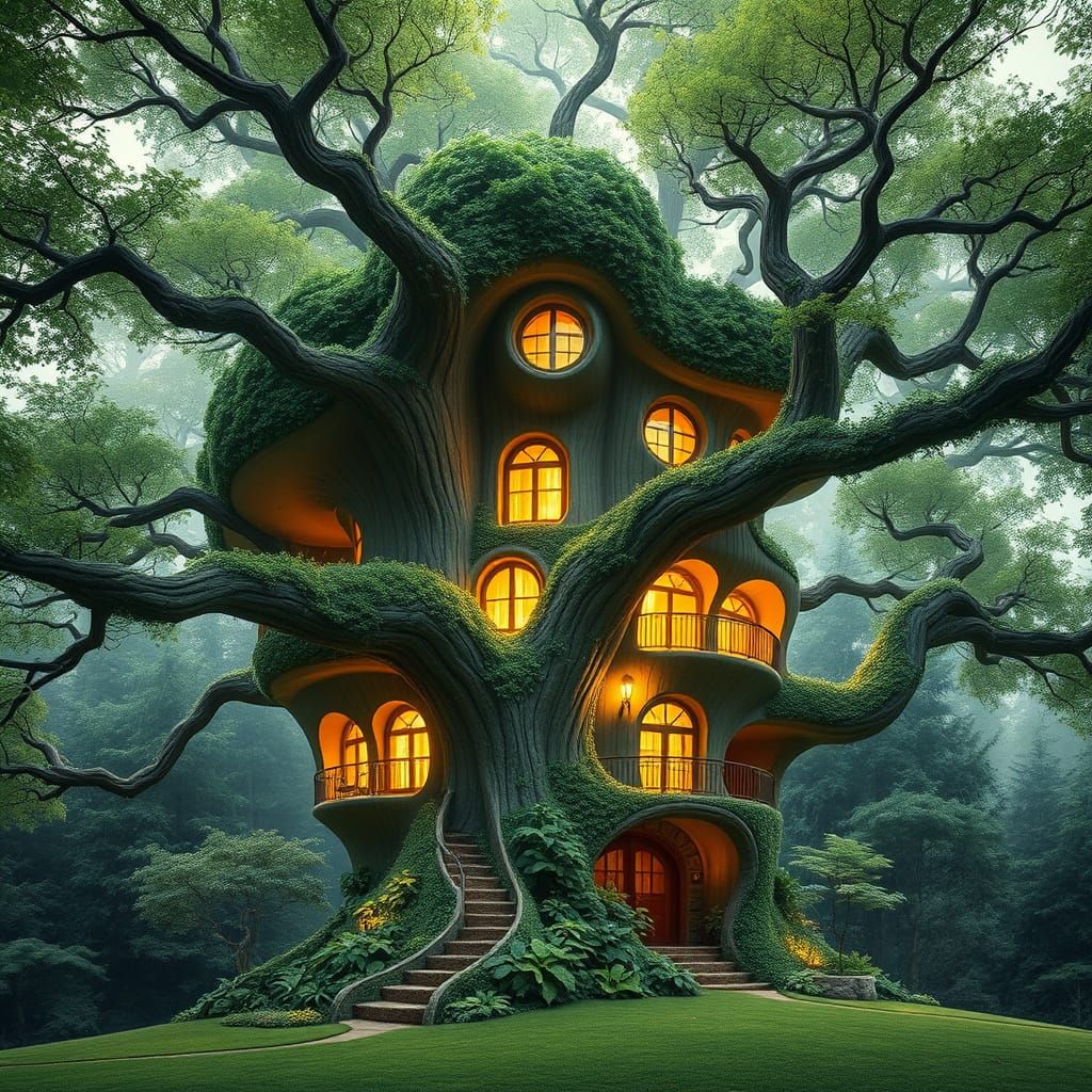 Organic Treehouse in Whimsical Architectural Style