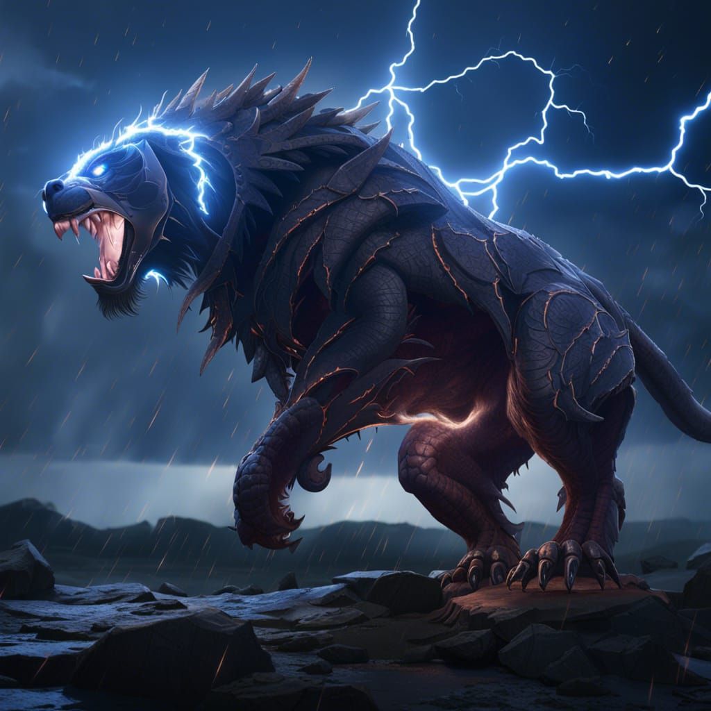 Raiju: Lightning Beast in Dark Fantasy Style