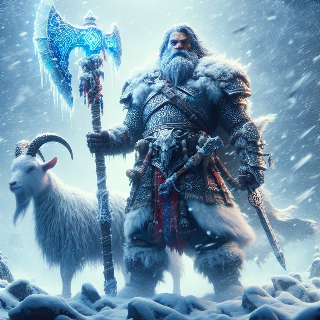 Dwarf and Goat in Snowstorm, Matte Painting