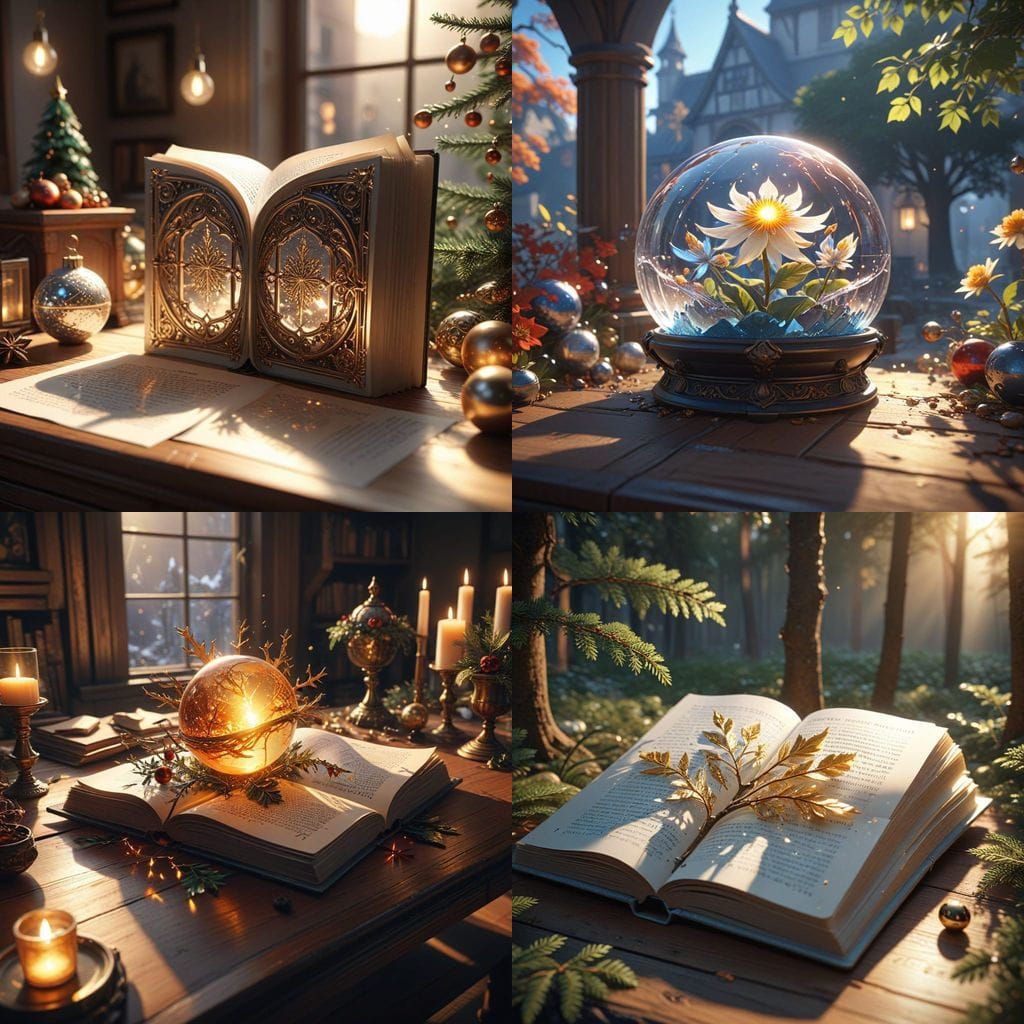 Sunlit Christmas Book Page in Anime 3D Style