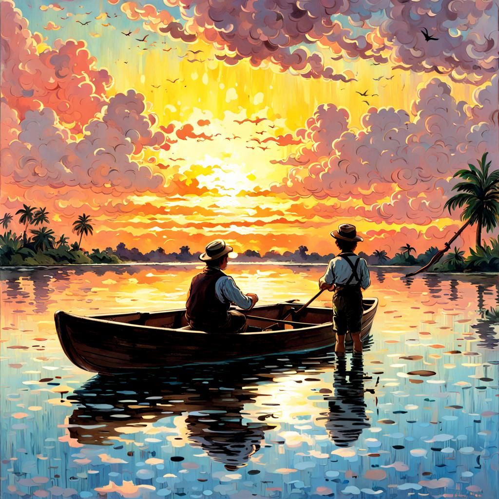 Dolphin Sunrise: Barbizon School Inspired Seascape