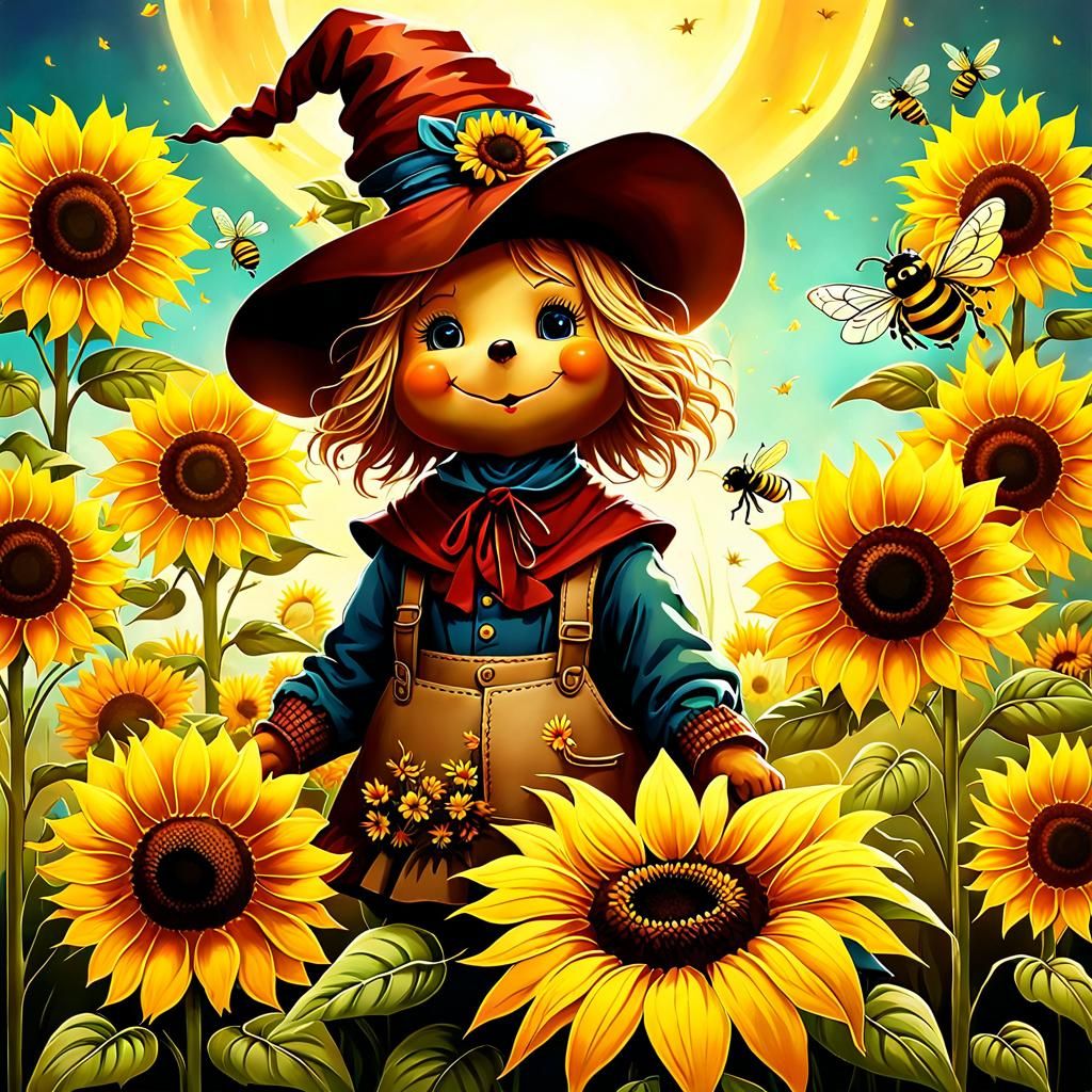 Scarecrow Bee Welcomes Autumn: Digital Art