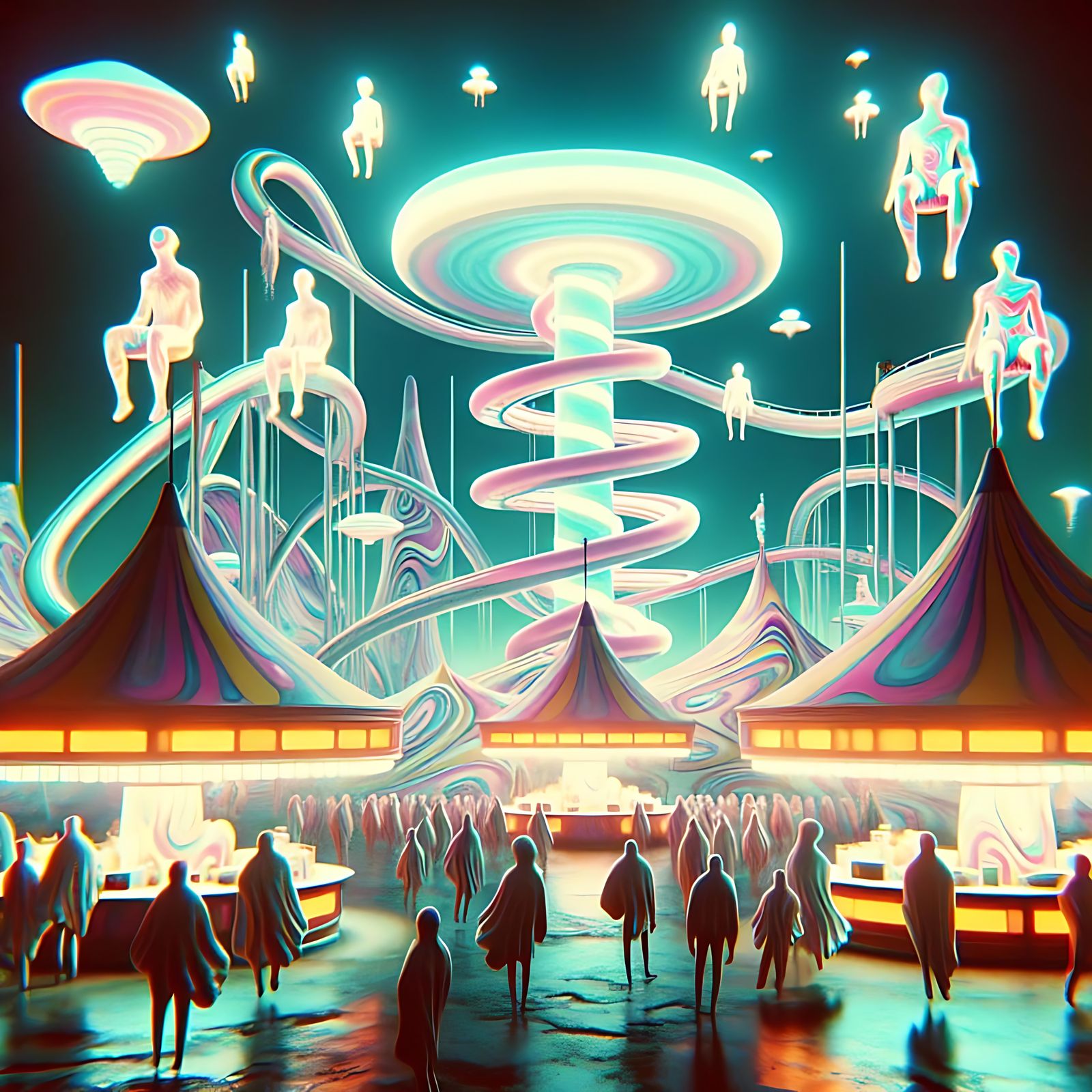 Otherworldly Surreal Carnival with Levitating Forms