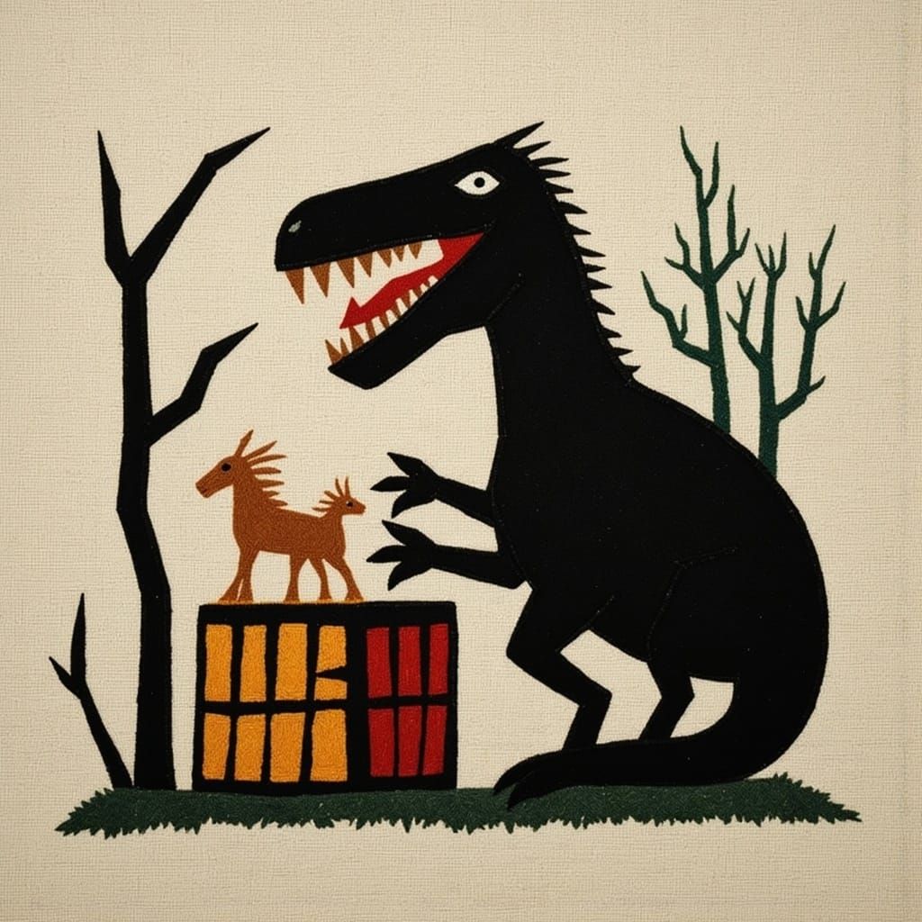 T-Rex Silhouette Intrigued by Rubik's Cube